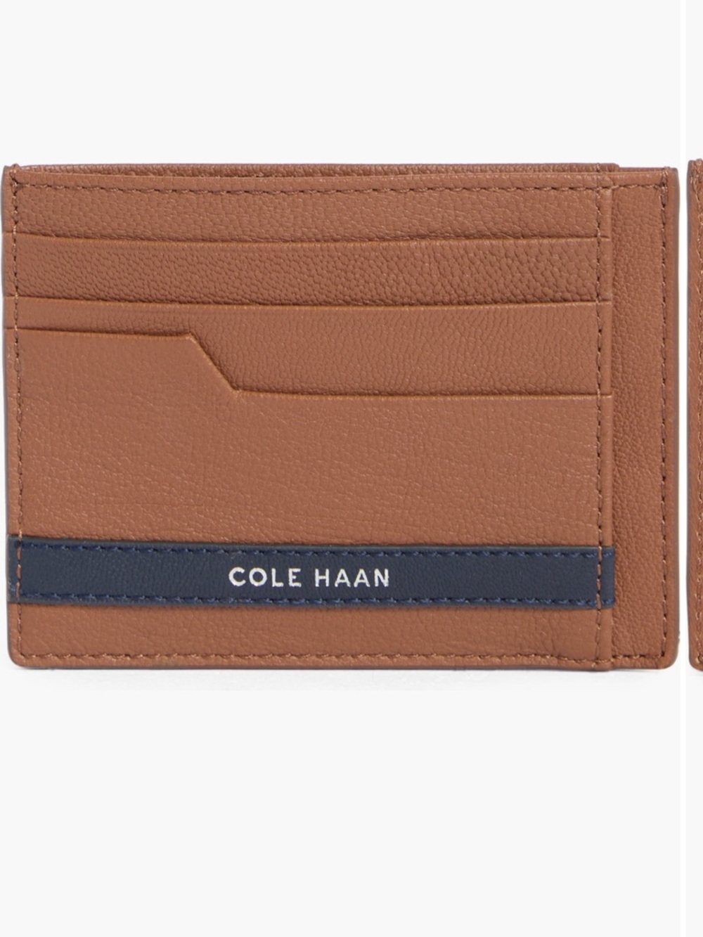 Cole Haan Men's Veronique Tan Leather Card Case with Navy Accent